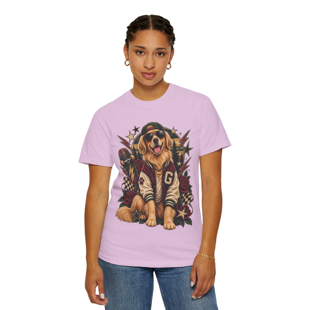 Golden Retriever Varsity T-Shirt — Retro Dog Jacket Design