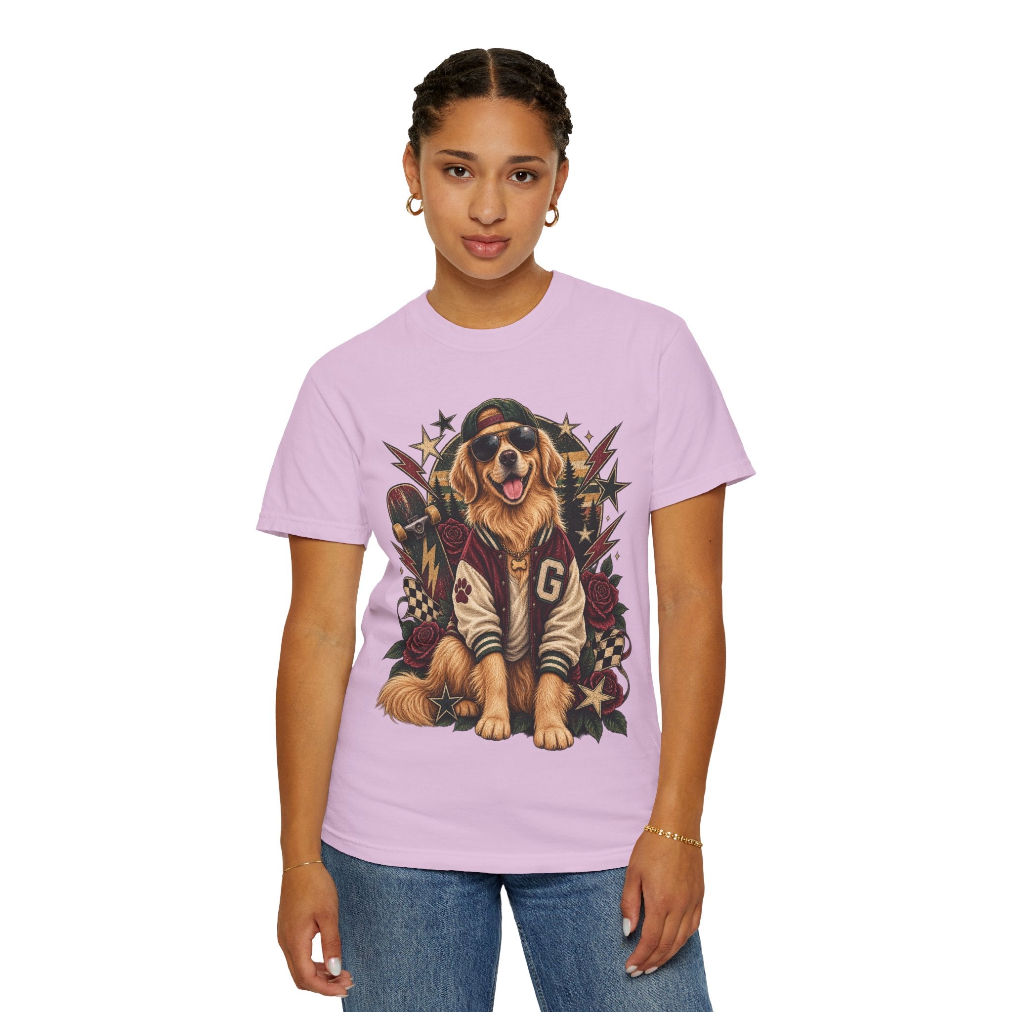 Golden Retriever Varsity T-Shirt — Retro Dog Jacket Design