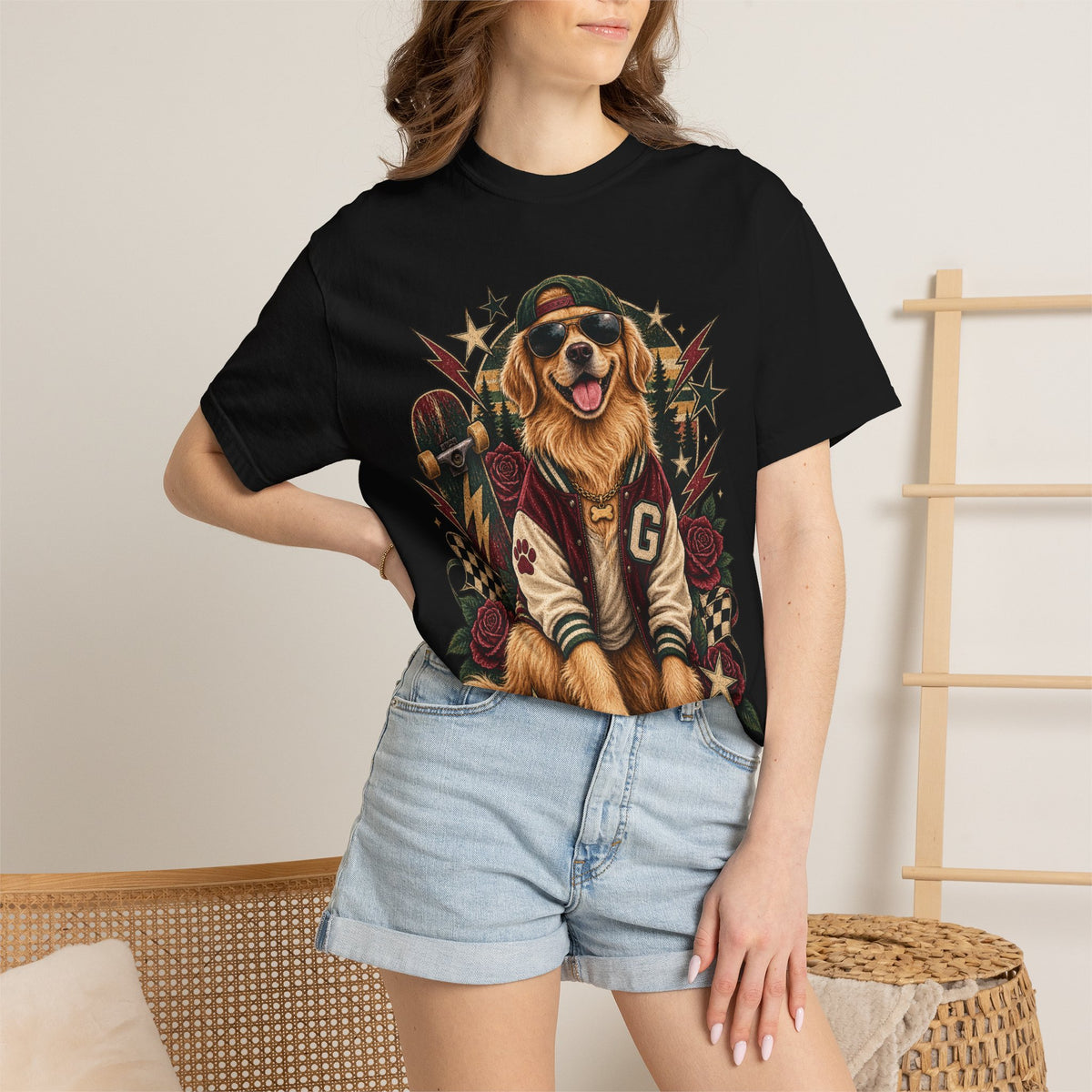 Golden Retriever Varsity T-Shirt — Retro Dog Jacket Design