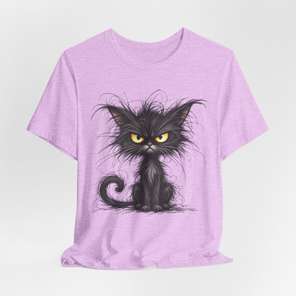 Grumpy Black Cat T‑Shirt — Cute Gothic Cat Tee with Yellow Eyes