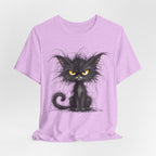 Grumpy Black Cat T‑Shirt — Cute Gothic Cat Tee with Yellow Eyes