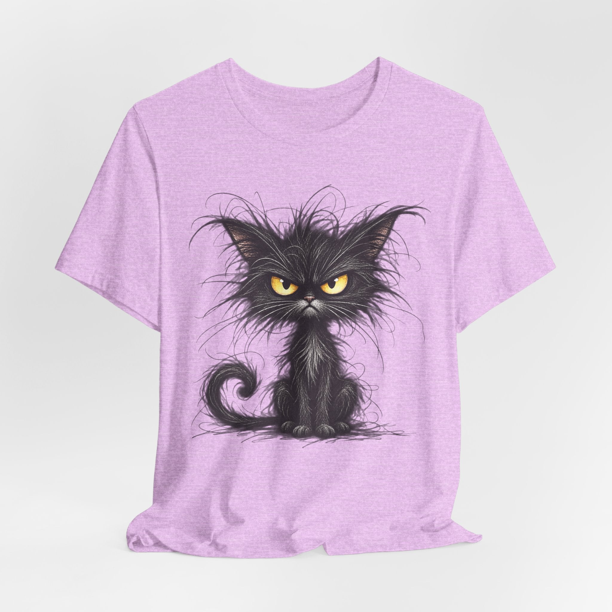 Grumpy Black Cat T‑Shirt — Cute Gothic Cat Tee with Yellow Eyes