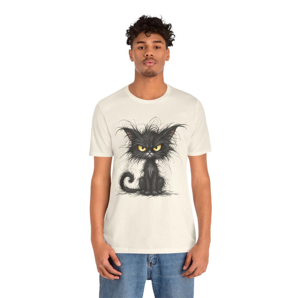 Grumpy Black Cat T‑Shirt — Cute Gothic Cat Tee with Yellow Eyes