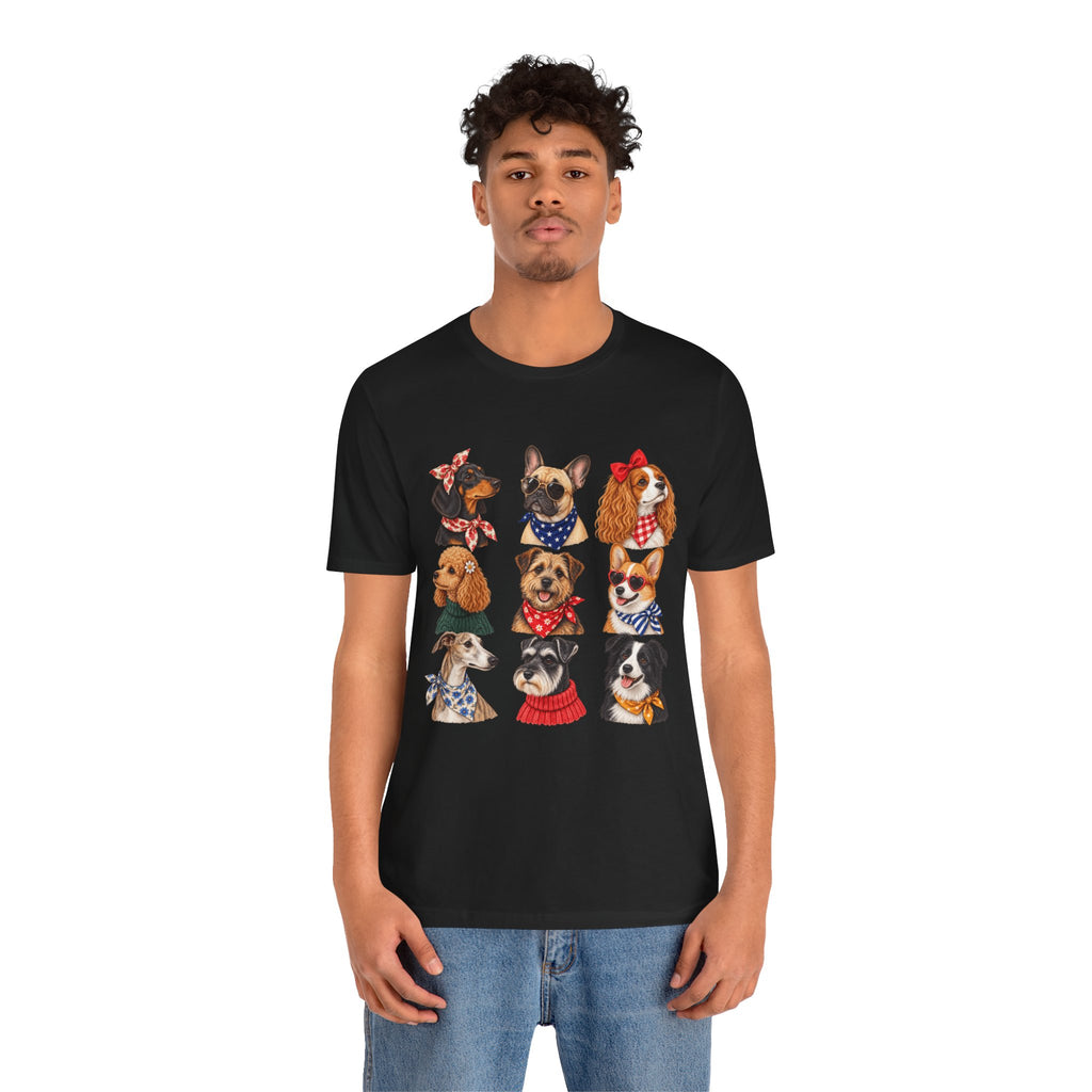 Cute Dog Portraits Tee — Vintage Paw Print Graphic T‑Shirt