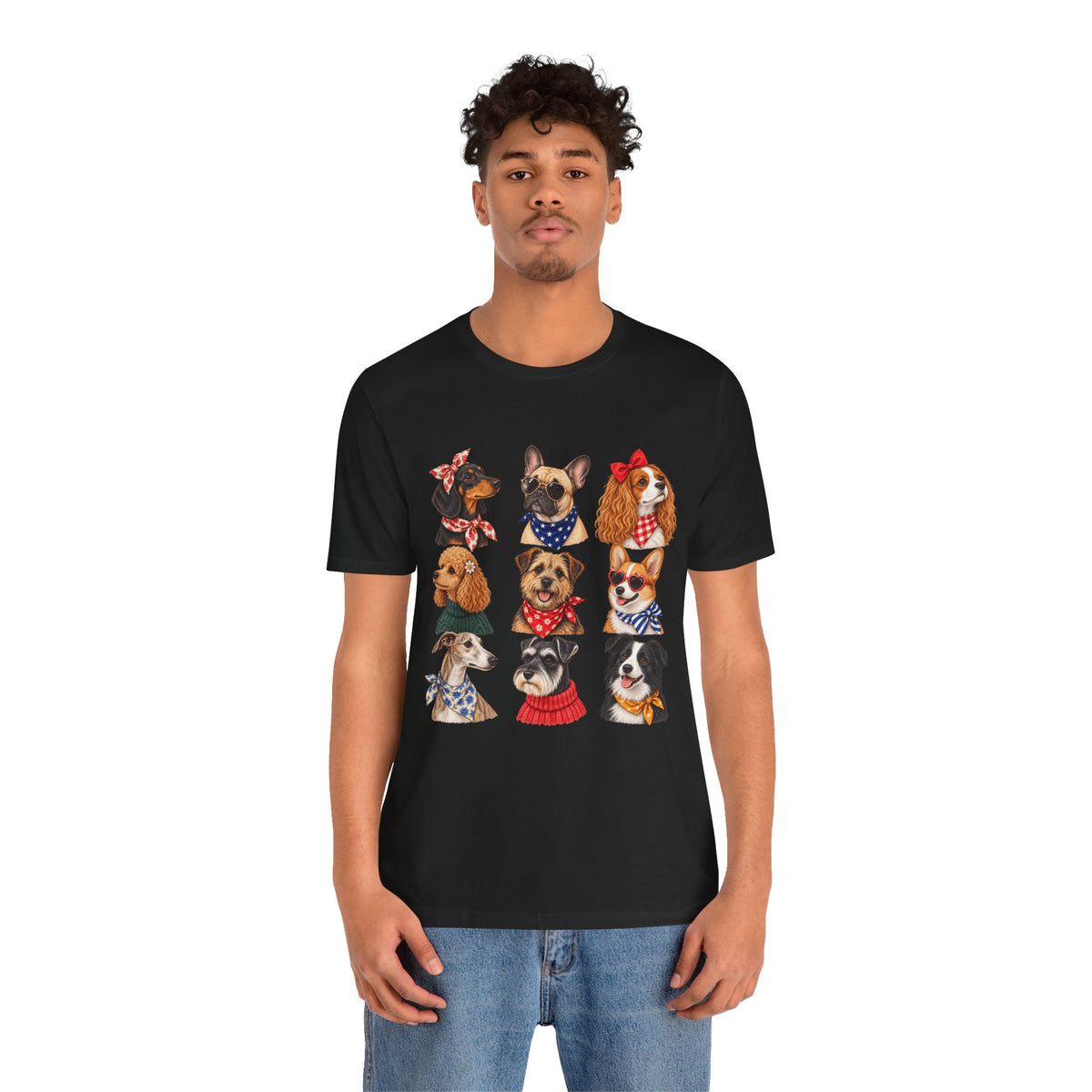 Cute Dog Portraits Tee — Vintage Paw Print Graphic T‑Shirt