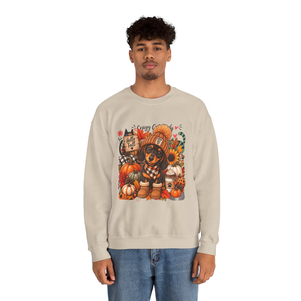 Fall Dachshund Sweatshirt – Cozy Pumpkin Patch Dog Crewneck (Hello Fall)
