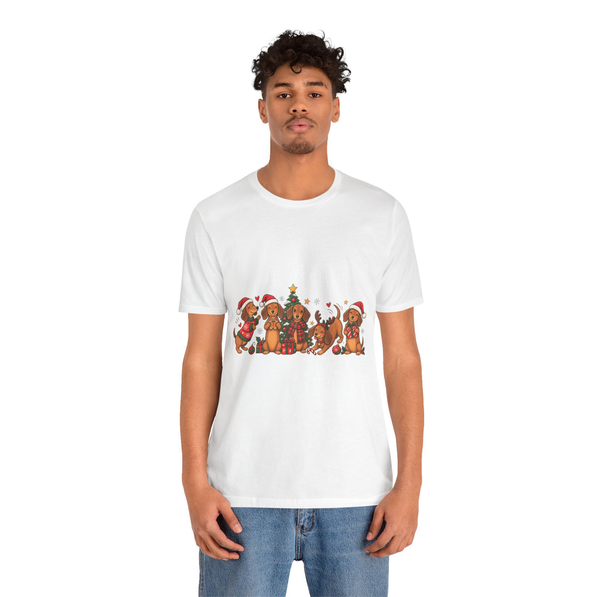 Christmas Dachshund Dogs T-Shirt — Festive Santa Hats & Tree Holiday Tee