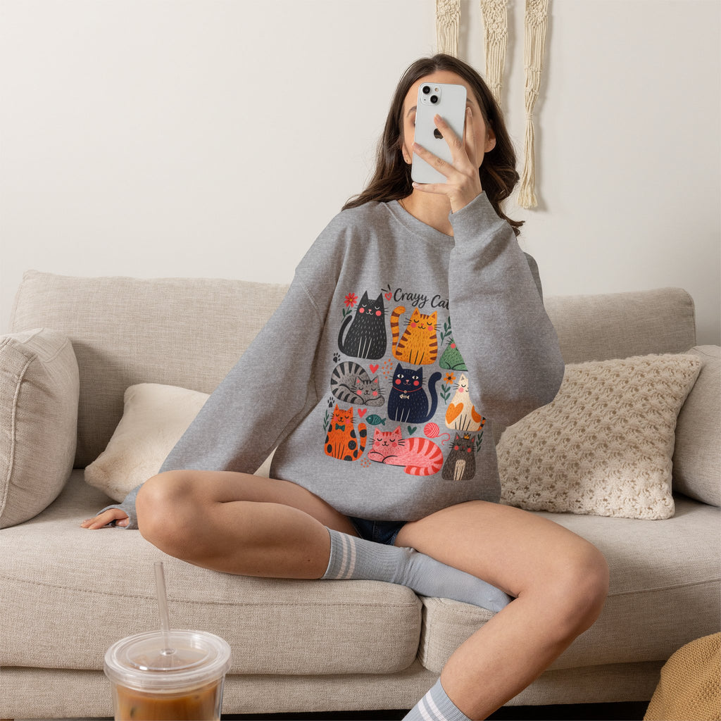 Cat Lady Sweatshirt — Cute Colorful Cats Crewneck for Cat Lovers