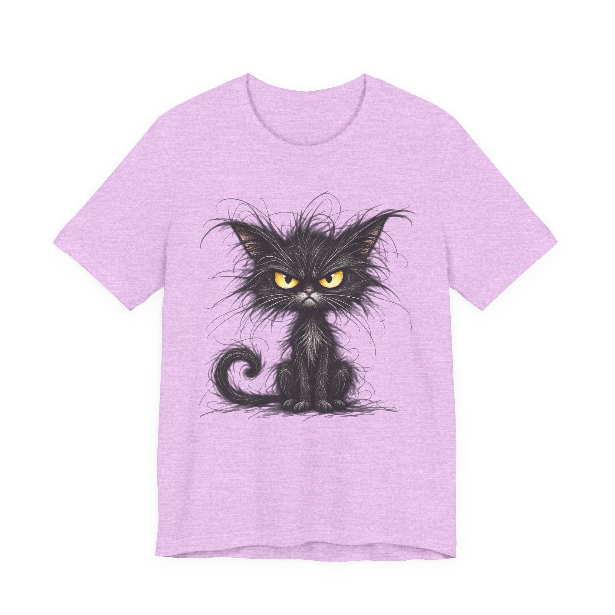 Grumpy Black Cat T‑Shirt — Cute Gothic Cat Tee with Yellow Eyes