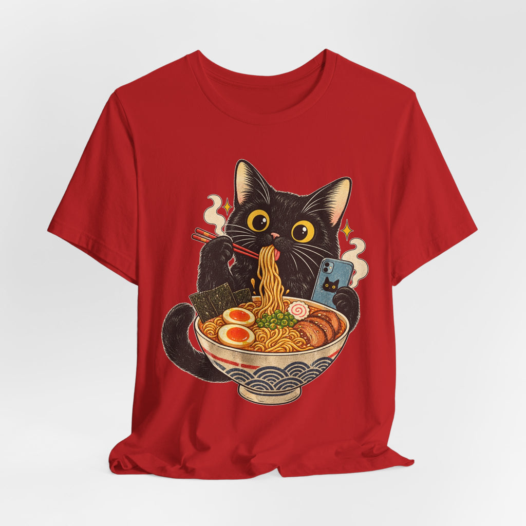 Black Cat Ramen T-Shirt — Cute Kitty Eating Ramen Graphic Tee