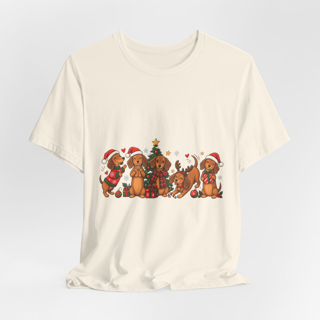 Christmas Dachshund Dogs T-Shirt — Festive Santa Hats & Tree Holiday Tee