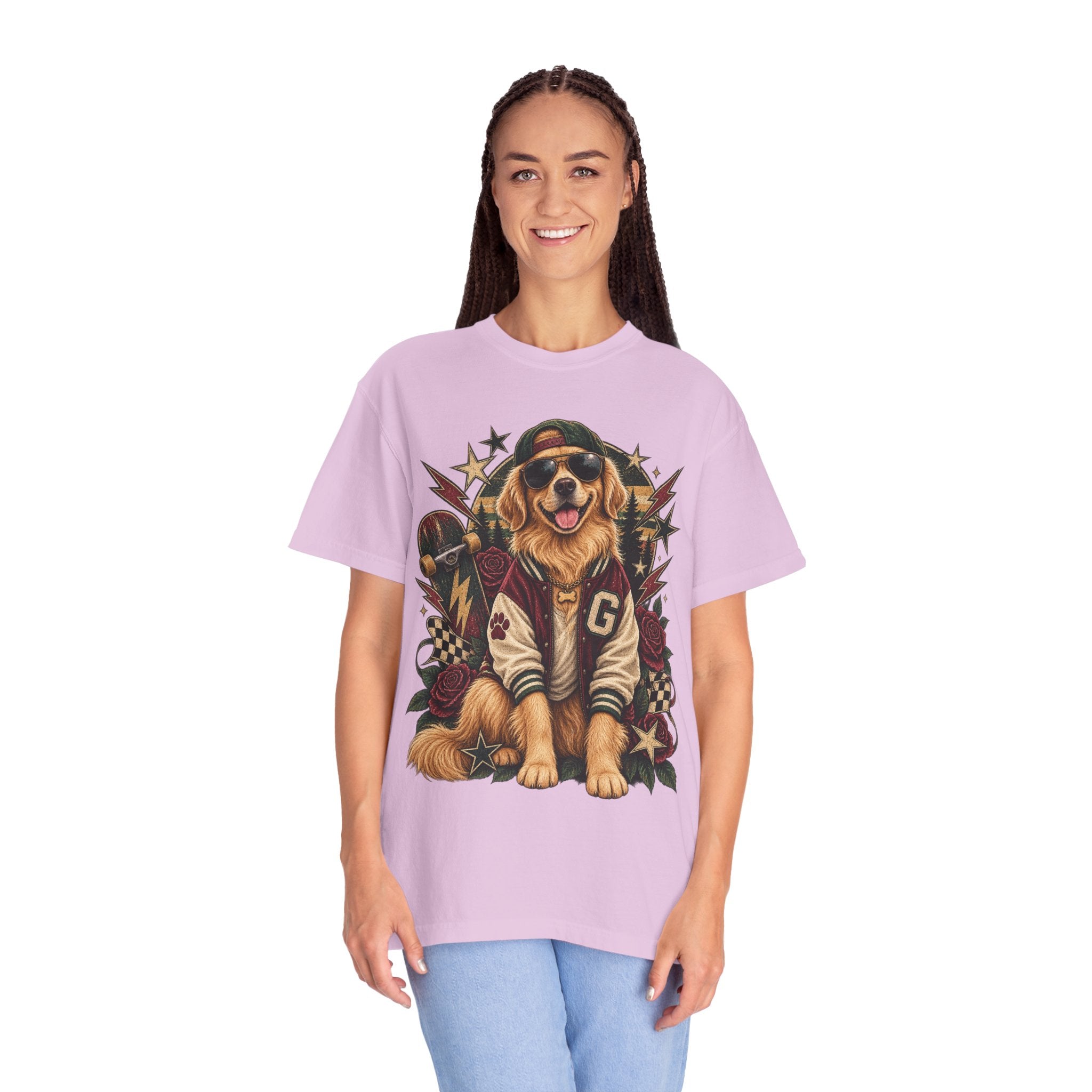Golden Retriever Varsity T-Shirt — Retro Dog Jacket Design