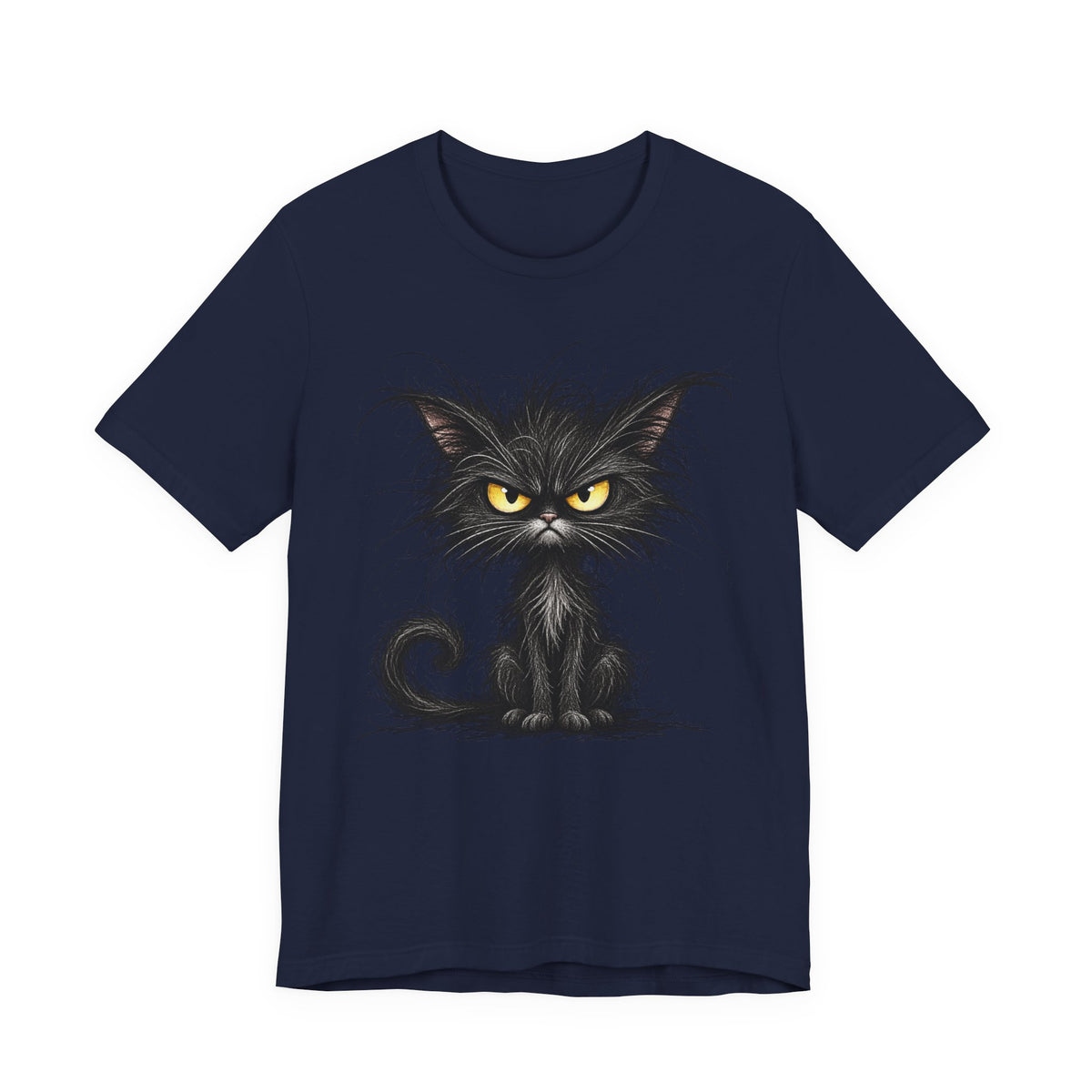 Grumpy Black Cat T‑Shirt — Cute Gothic Cat Tee with Yellow Eyes
