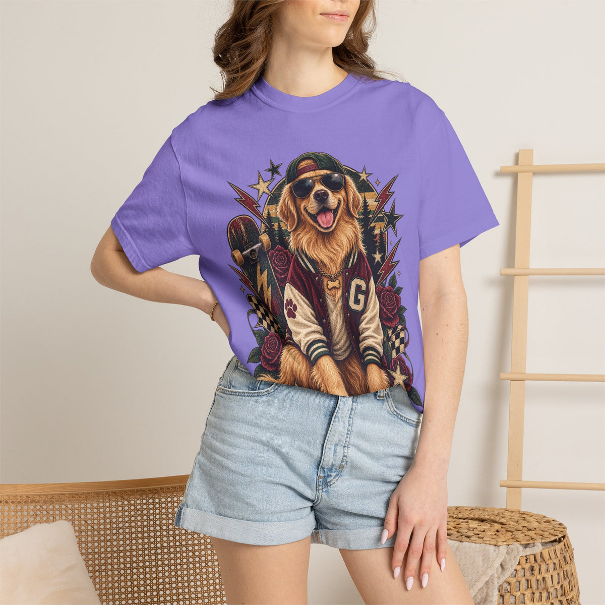 Golden Retriever Varsity T-Shirt — Retro Dog Jacket Design