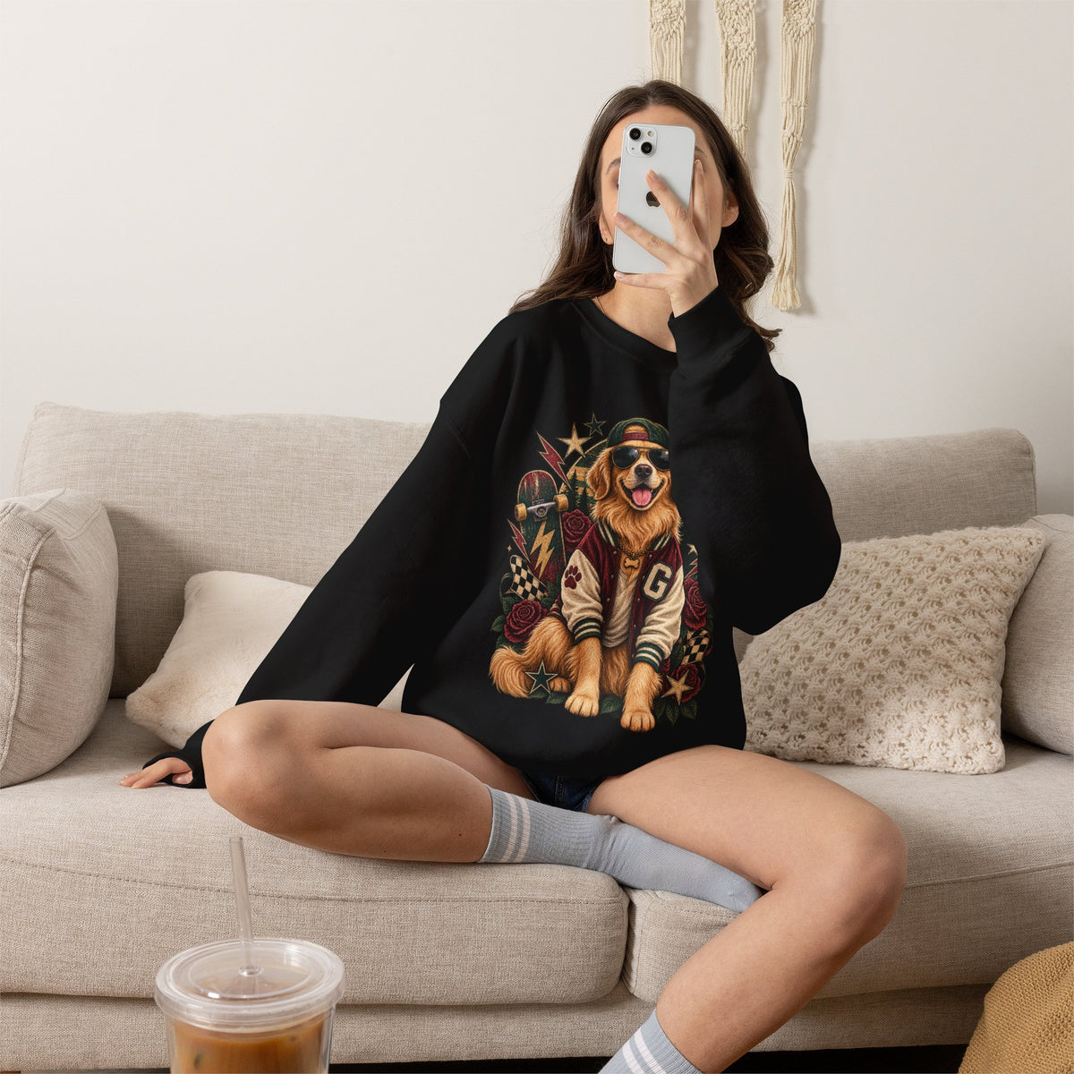 Golden Retriever Varsity Crewneck Sweatshirt — Retro Dog Lover Sweater