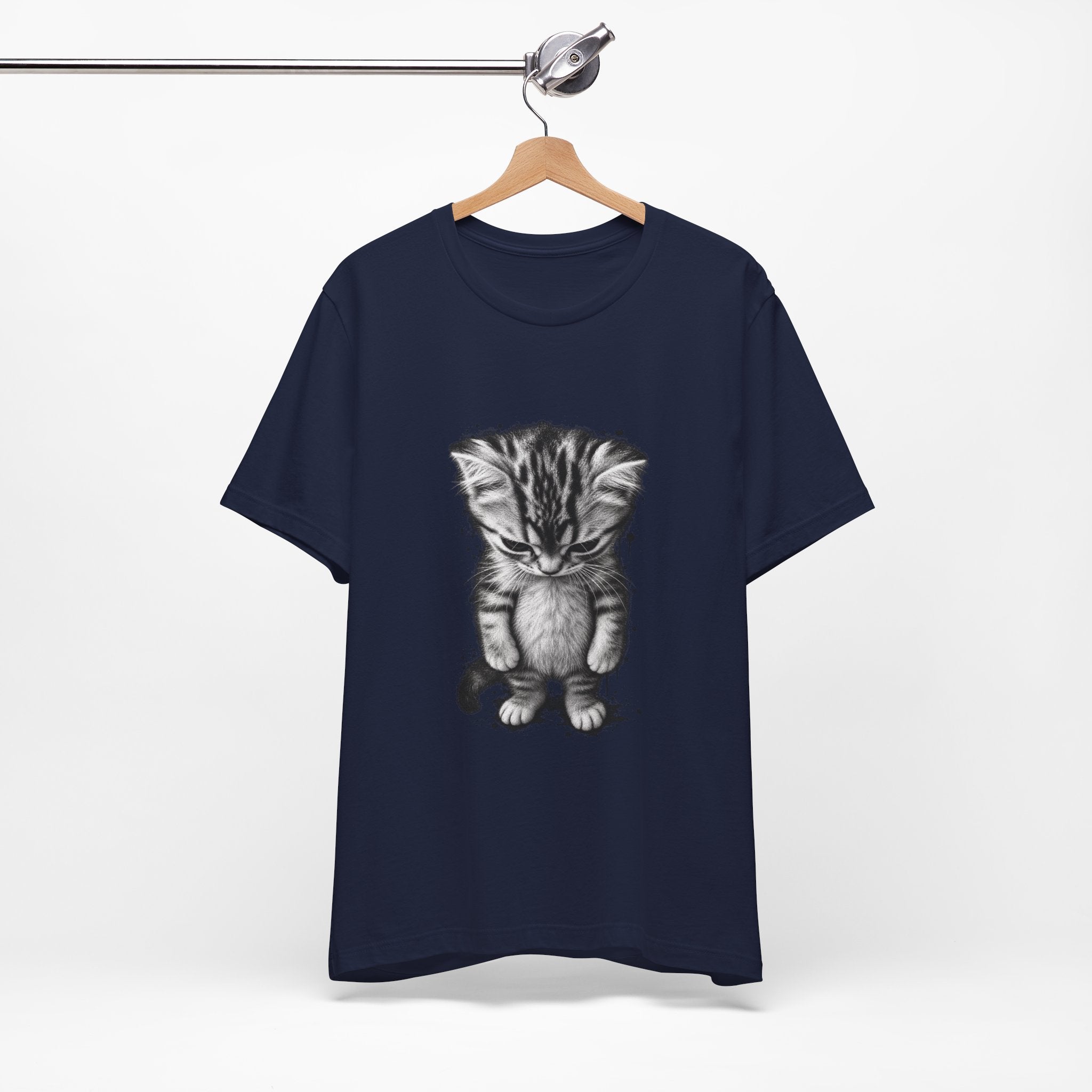 Sad Kitten Illustration T-Shirt — Cute Grayscale Cat Art Tee