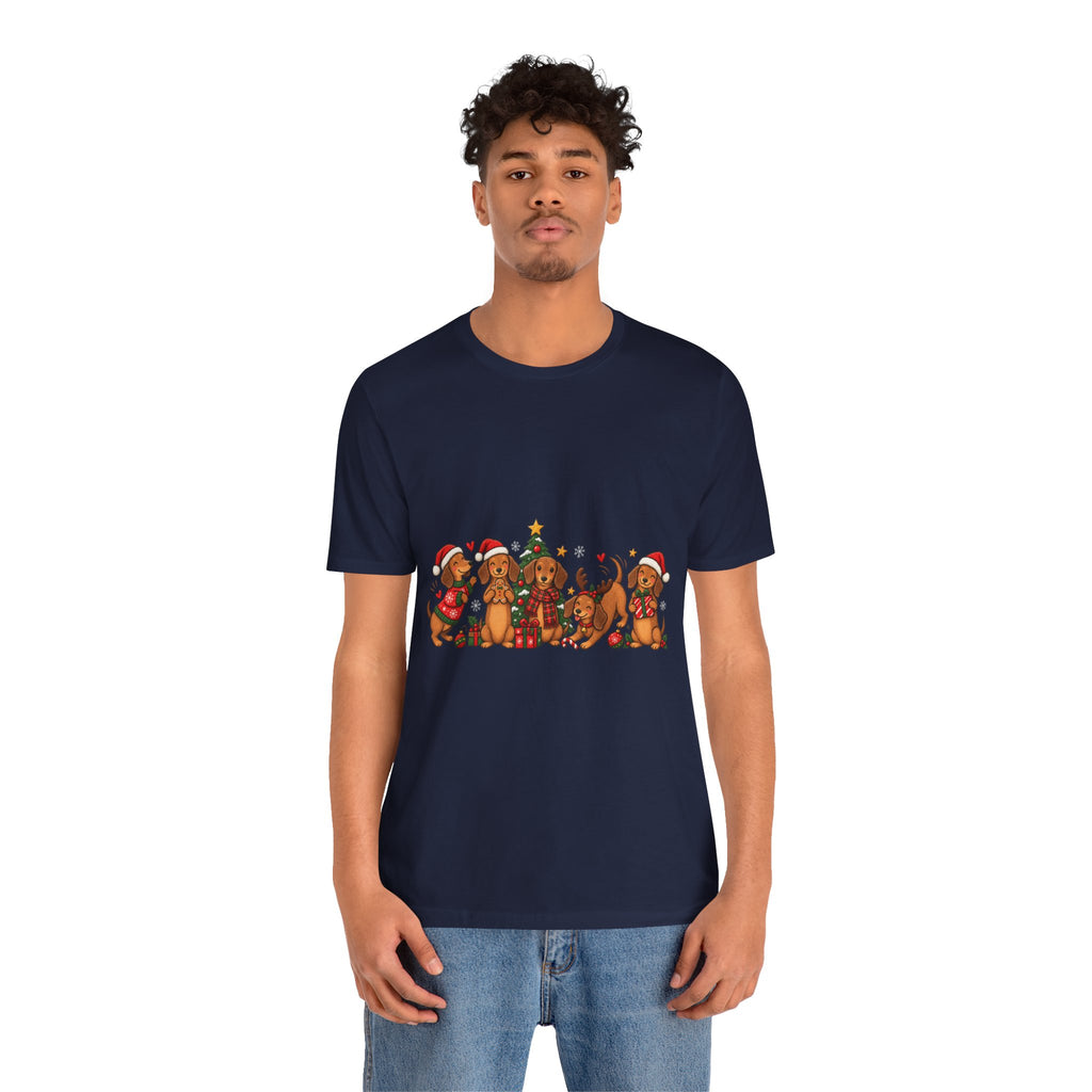 Christmas Dachshund Dogs T-Shirt — Festive Santa Hats & Tree Holiday Tee