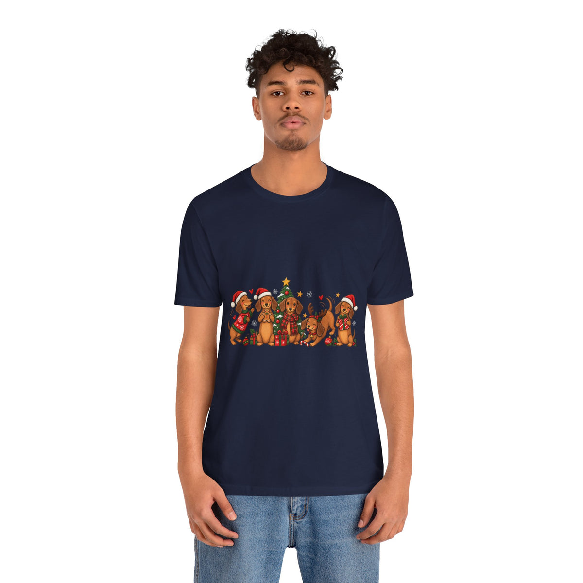 Christmas Dachshund Dogs T-Shirt — Festive Santa Hats & Tree Holiday Tee