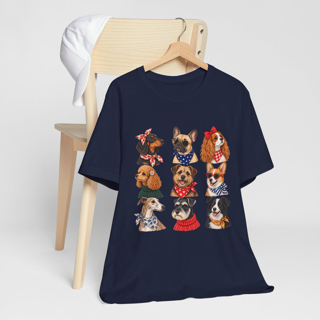 Cute Dog Portraits Tee — Vintage Paw Print Graphic T‑Shirt