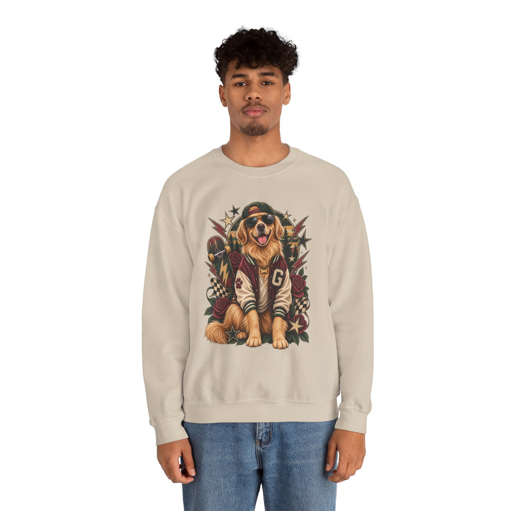 Golden Retriever Varsity Crewneck Sweatshirt — Retro Dog Lover Sweater