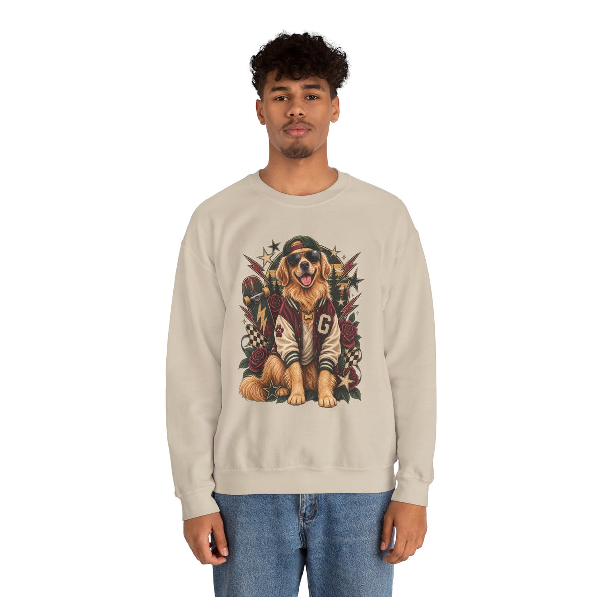 Golden Retriever Varsity Crewneck Sweatshirt — Retro Dog Lover Sweater