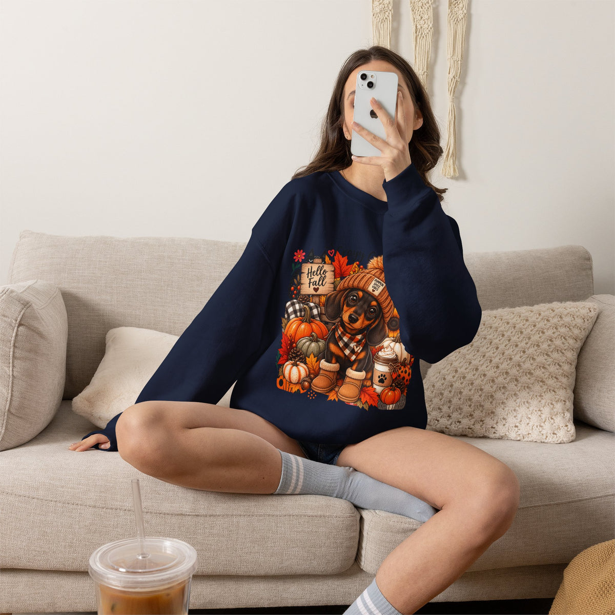 Fall Dachshund Sweatshirt – Cozy Pumpkin Patch Dog Crewneck (Hello Fall)