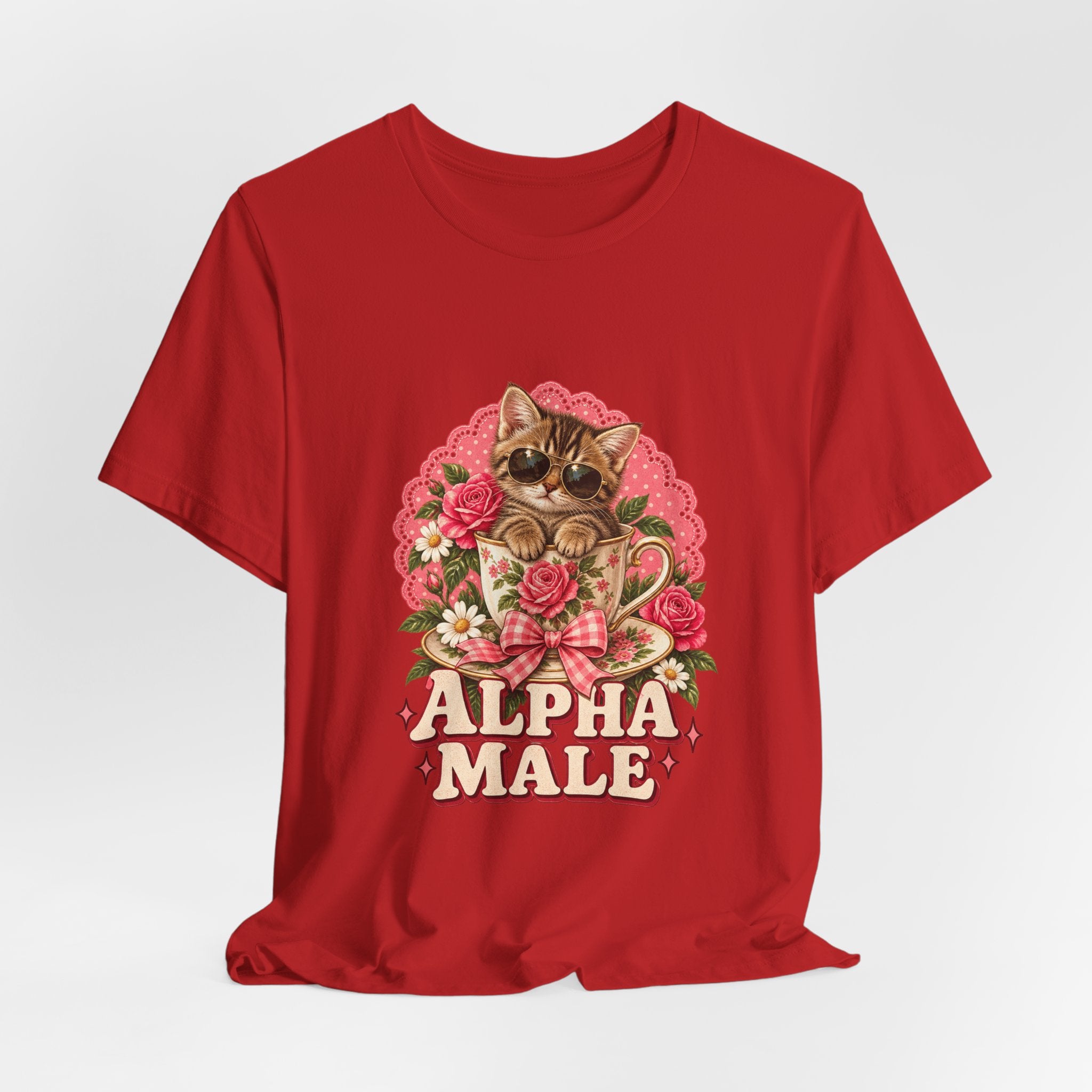 Alpha Male Cat Tee — Retro Floral Cat Graphic T-Shirt