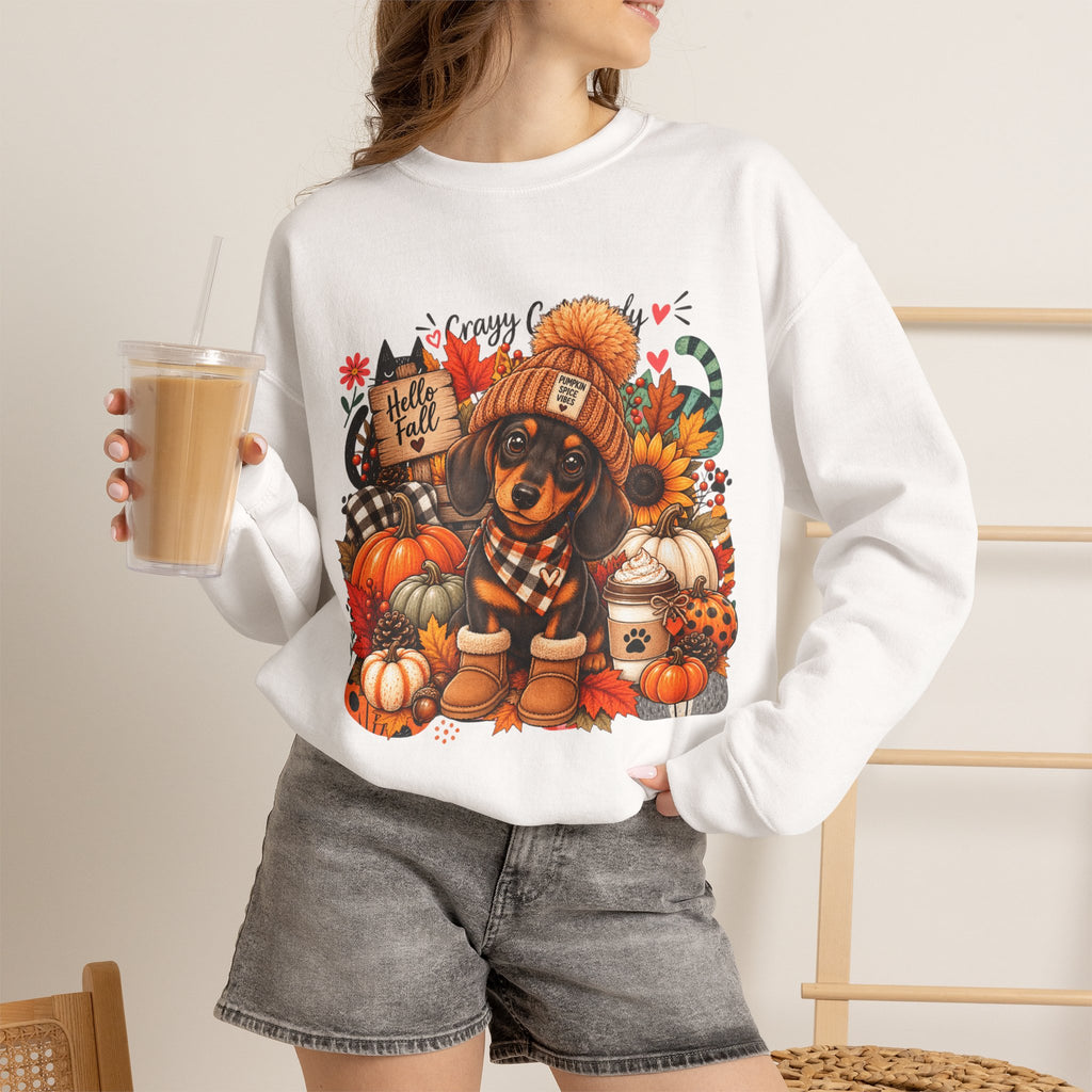 Fall Dachshund Sweatshirt – Cozy Pumpkin Patch Dog Crewneck (Hello Fall)