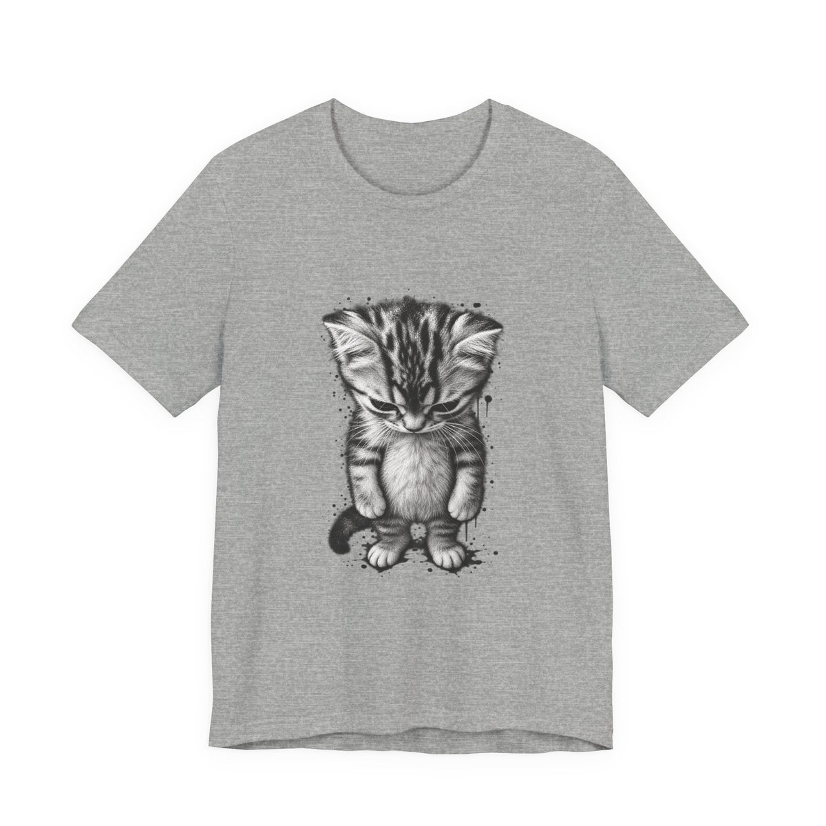 Sad Kitten Illustration T-Shirt — Cute Grayscale Cat Art Tee