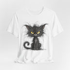 Grumpy Black Cat T‑Shirt — Cute Gothic Cat Tee with Yellow Eyes