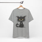 Grumpy Black Cat T‑Shirt — Cute Gothic Cat Tee with Yellow Eyes