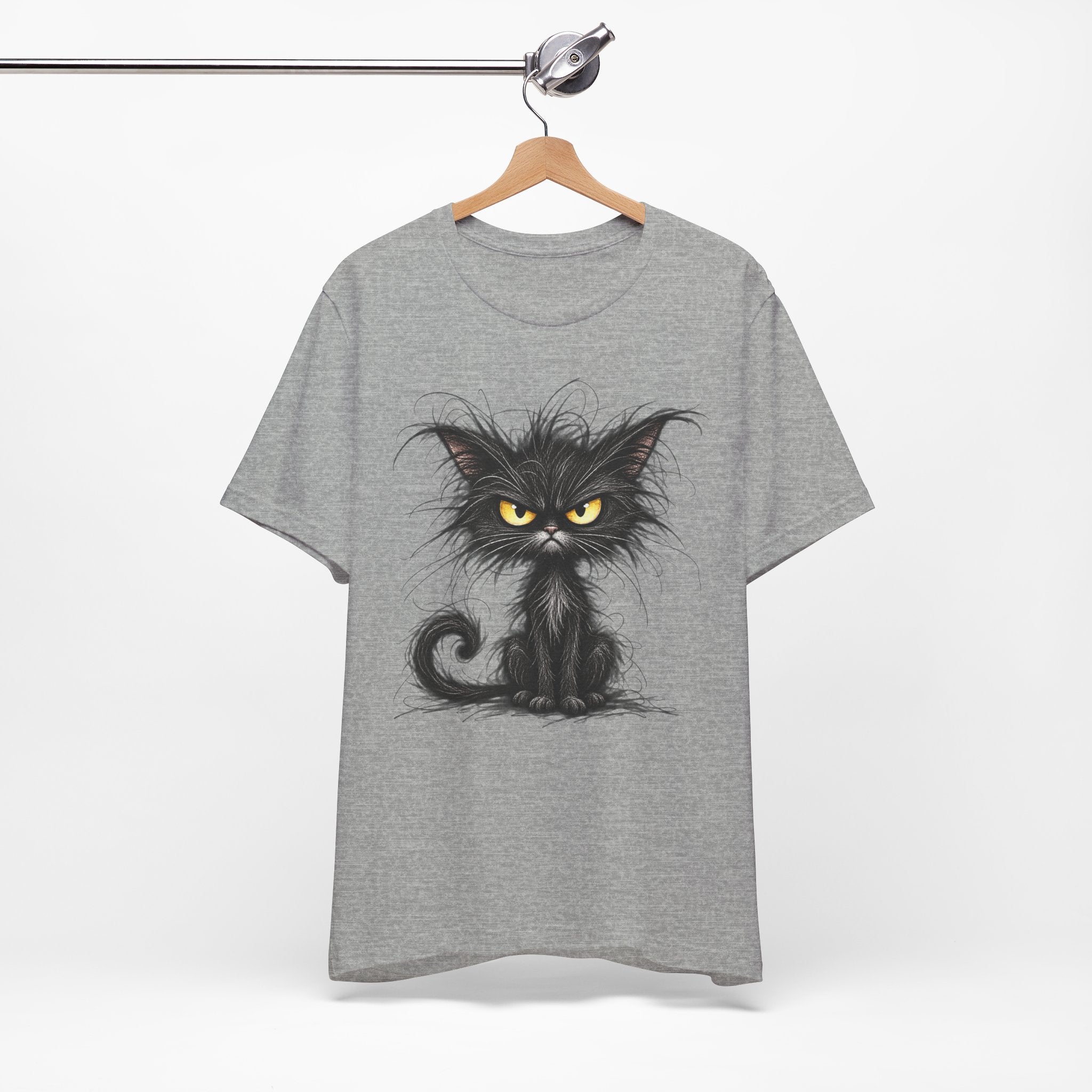 Grumpy Black Cat T‑Shirt — Cute Gothic Cat Tee with Yellow Eyes