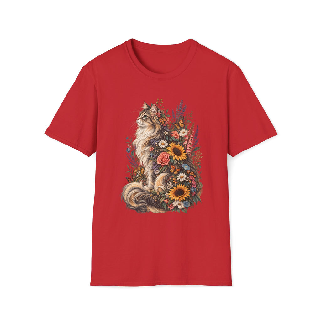 Floral Cat T-Shirt — Sunflower & Wildflower Cat Illustration Tee