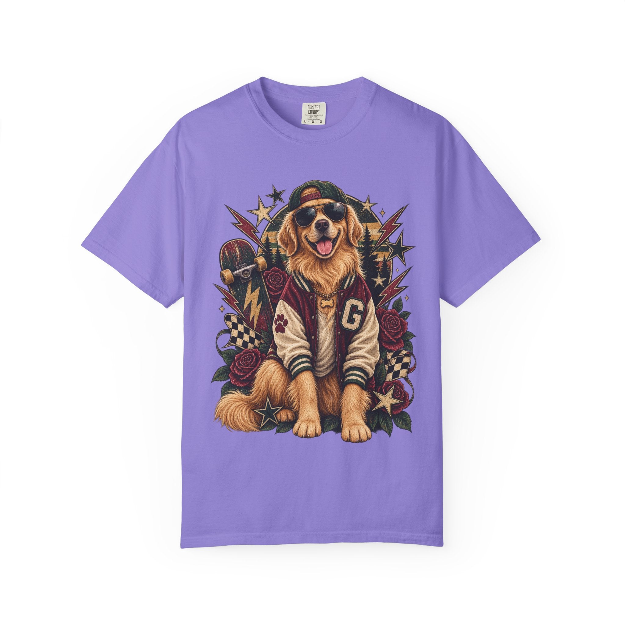 Golden Retriever Varsity T-Shirt — Retro Dog Jacket Design