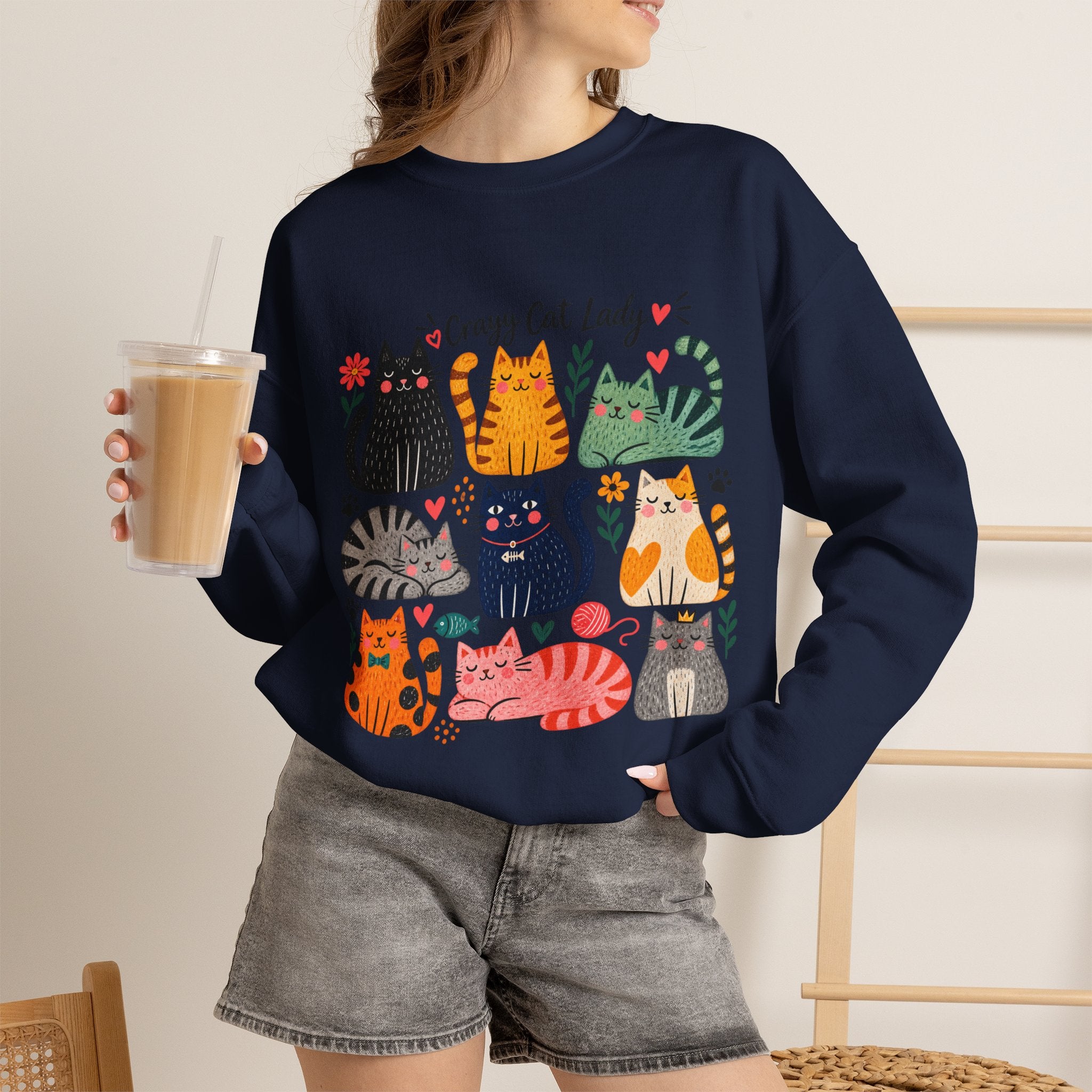 Cat Lady Sweatshirt — Cute Colorful Cats Crewneck for Cat Lovers