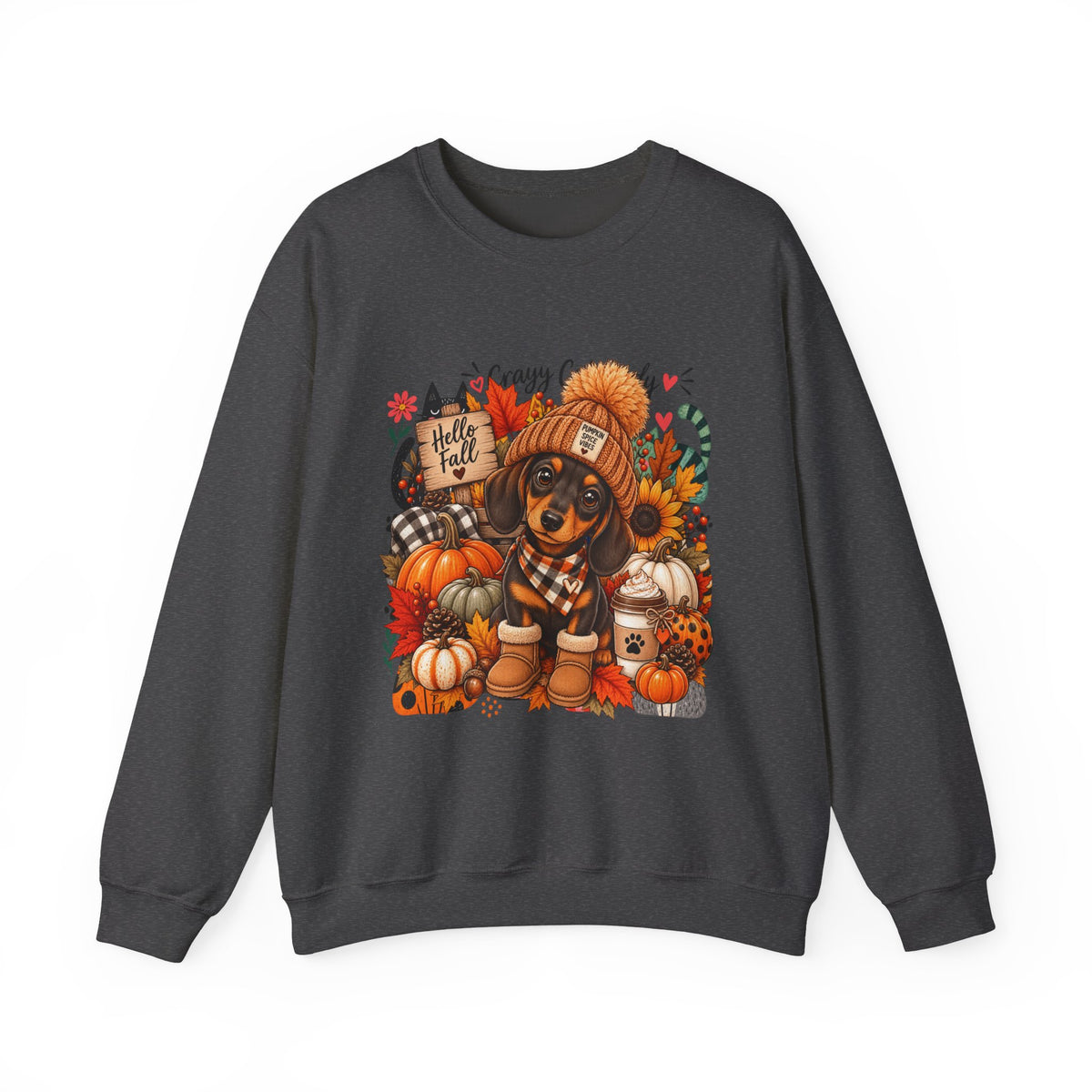 Fall Dachshund Sweatshirt – Cozy Pumpkin Patch Dog Crewneck (Hello Fall)