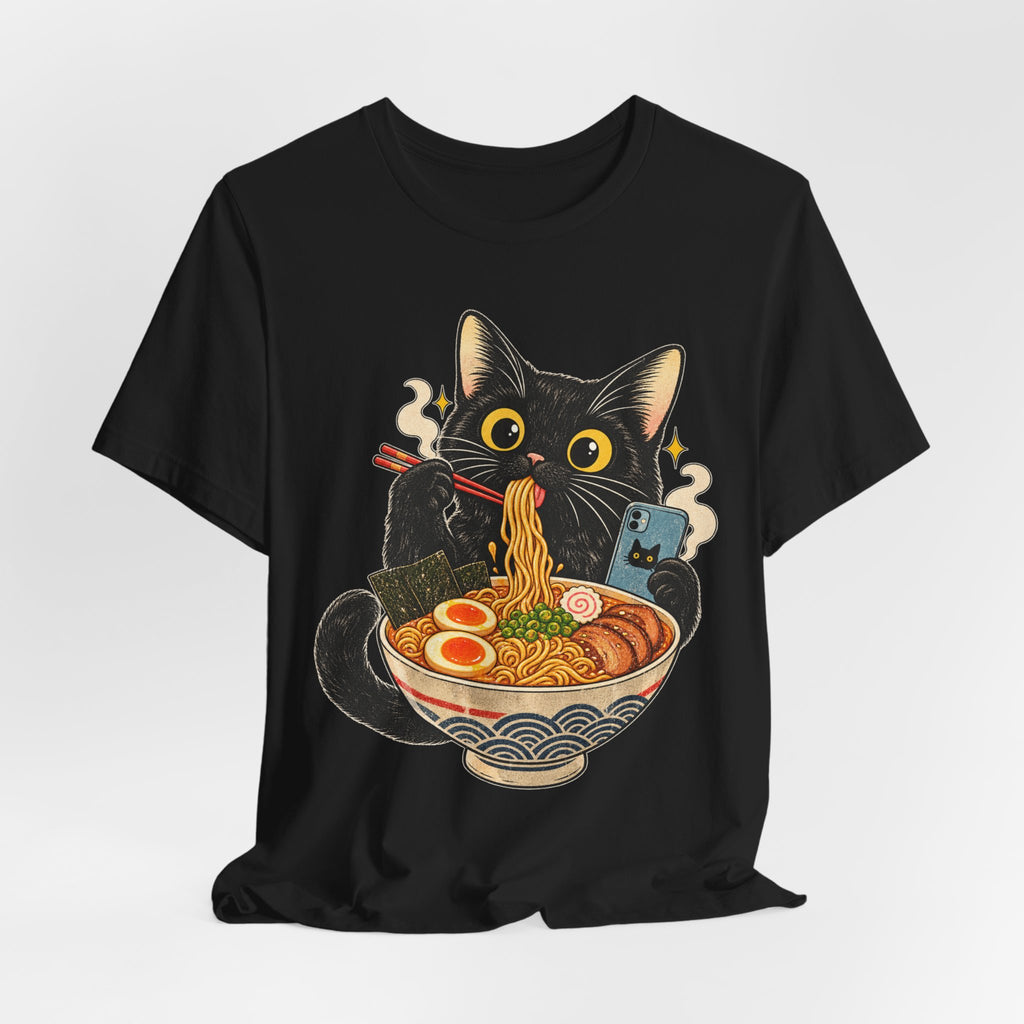 Black Cat Ramen T-Shirt — Cute Kitty Eating Ramen Graphic Tee