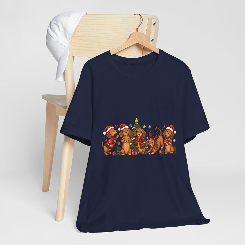 Christmas Dachshund Dogs T-Shirt — Festive Santa Hats & Tree Holiday Tee