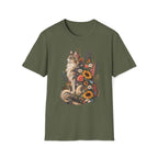 Floral Cat T-Shirt — Sunflower & Wildflower Cat Illustration Tee