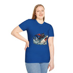 Cat Riding Shark T-Shirt — Retro Surf Graphic Tee for Cat Lovers