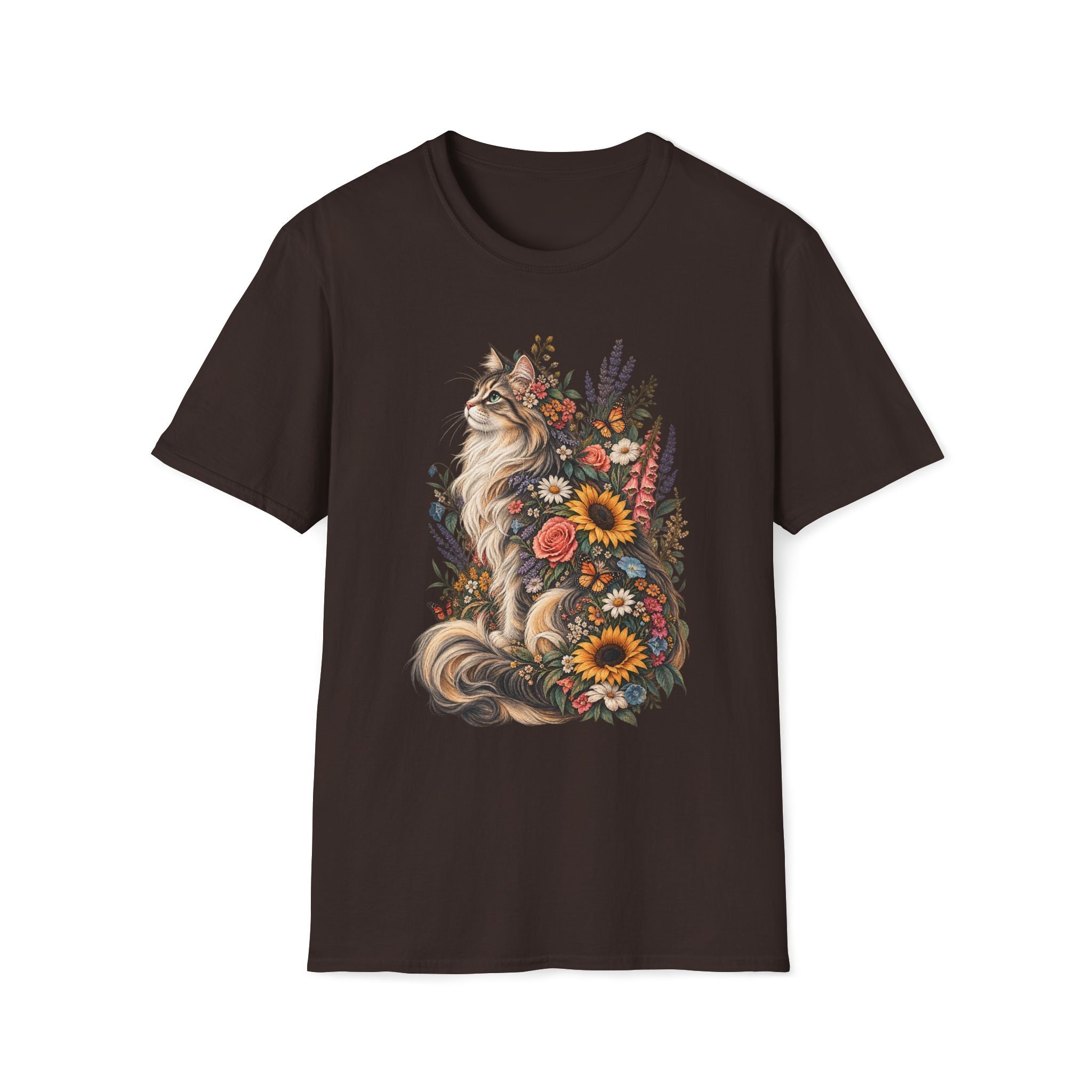 Floral Cat T-Shirt — Sunflower & Wildflower Cat Illustration Tee