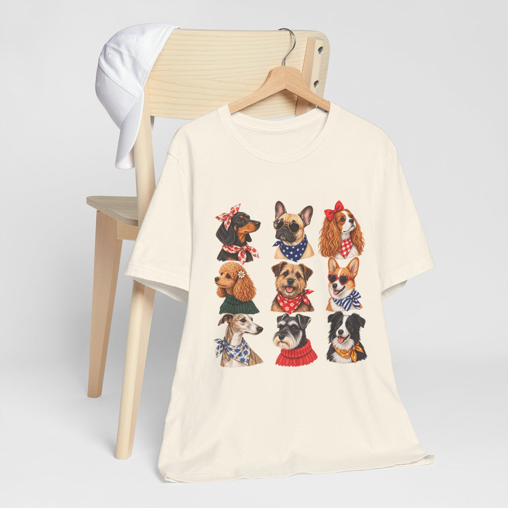 Cute Dog Portraits Tee — Vintage Paw Print Graphic T‑Shirt
