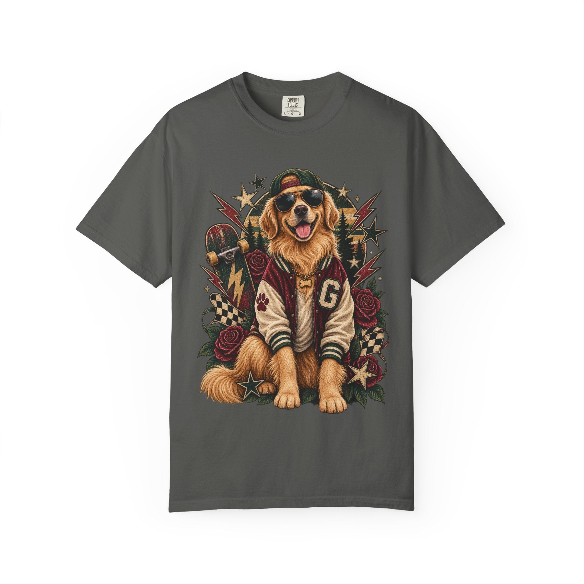 Golden Retriever Varsity T-Shirt — Retro Dog Jacket Design