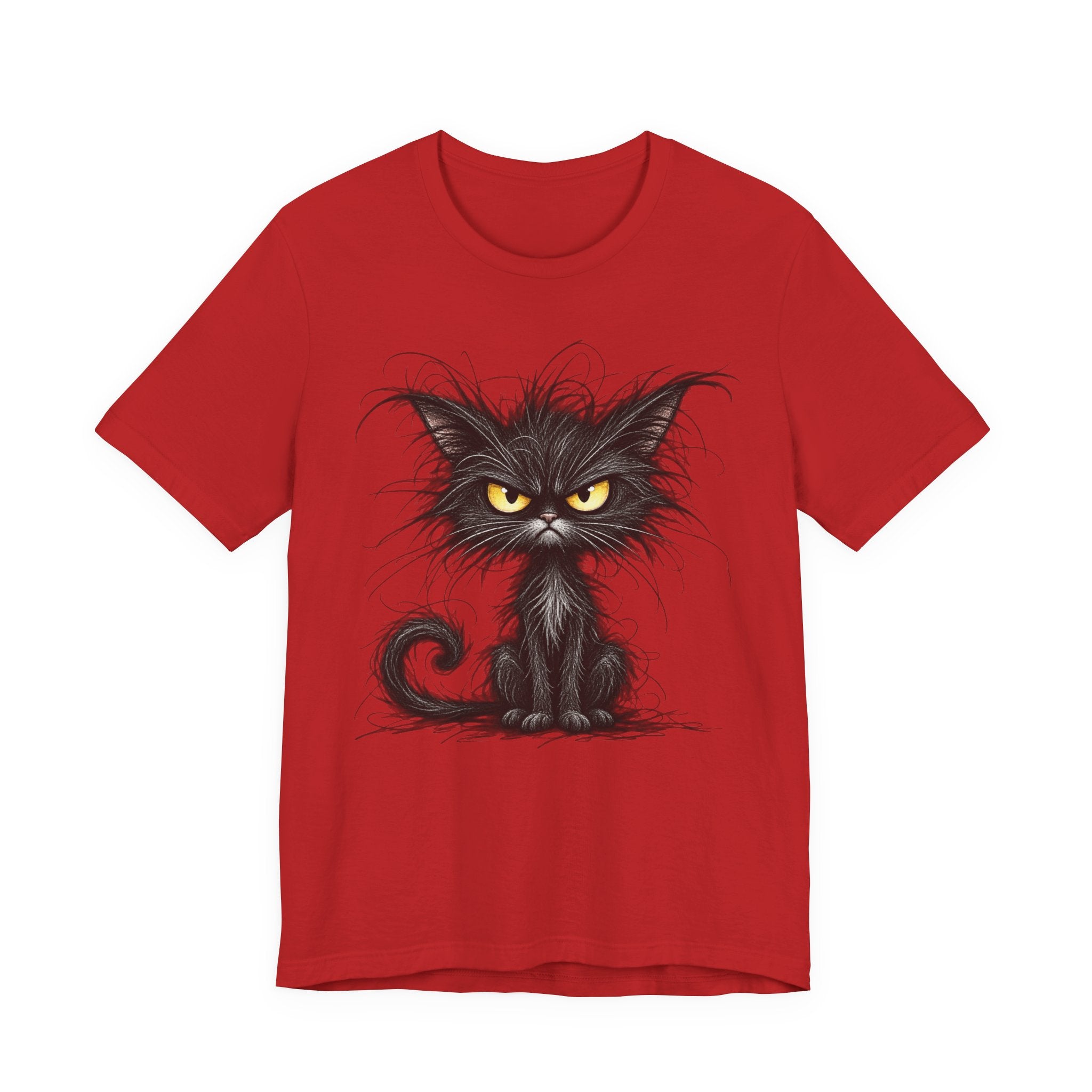 Grumpy Black Cat T‑Shirt — Cute Gothic Cat Tee with Yellow Eyes