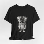 Sad Kitten Illustration T-Shirt — Cute Grayscale Cat Art Tee