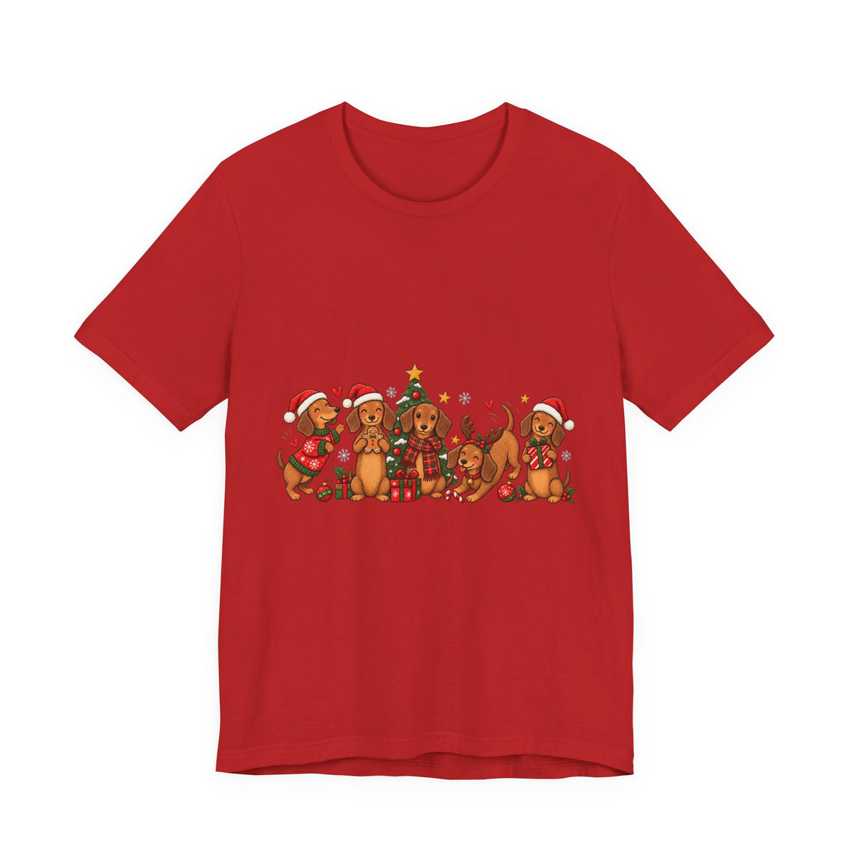 Christmas Dachshund Dogs T-Shirt — Festive Santa Hats & Tree Holiday Tee
