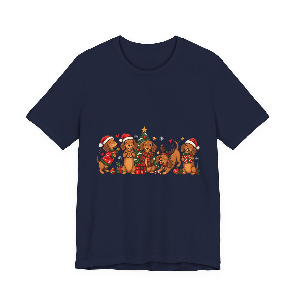 Christmas Dachshund Dogs T-Shirt — Festive Santa Hats & Tree Holiday Tee