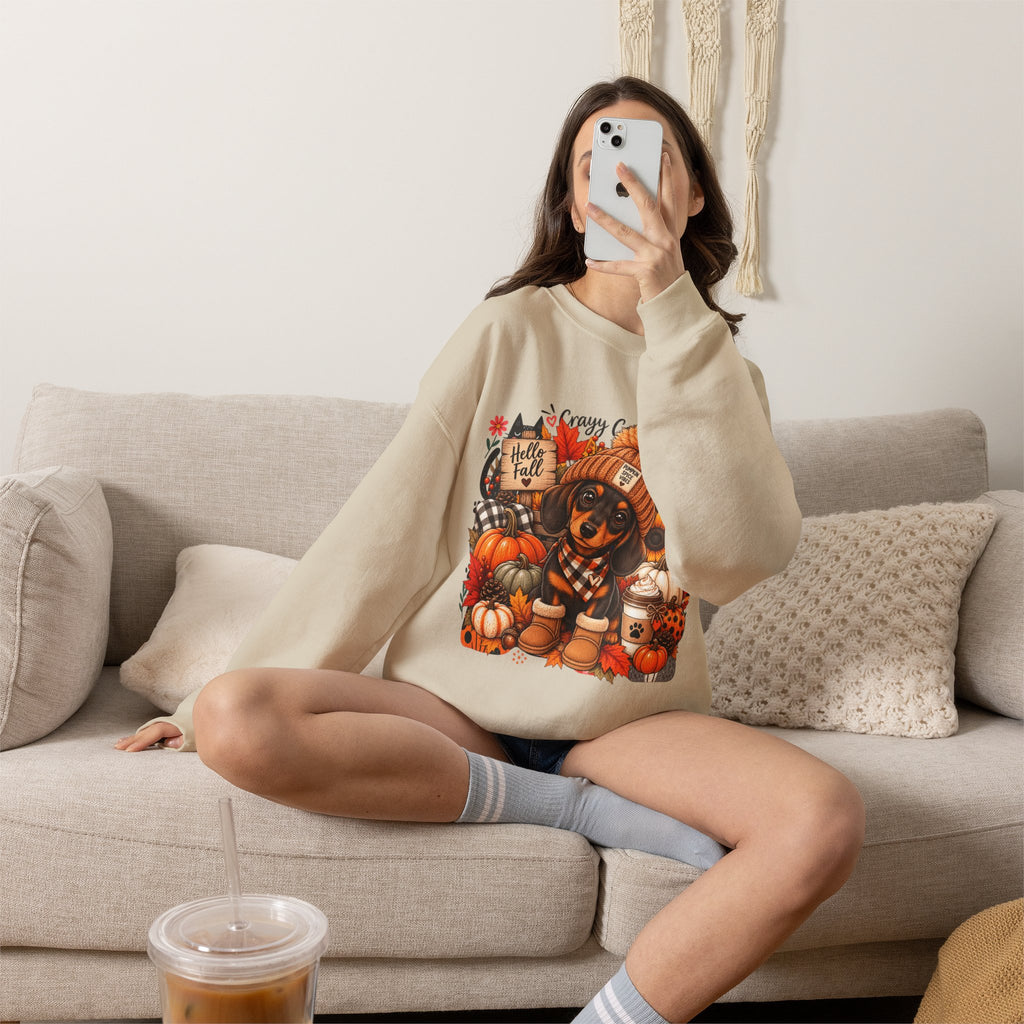 Fall Dachshund Sweatshirt – Cozy Pumpkin Patch Dog Crewneck (Hello Fall)
