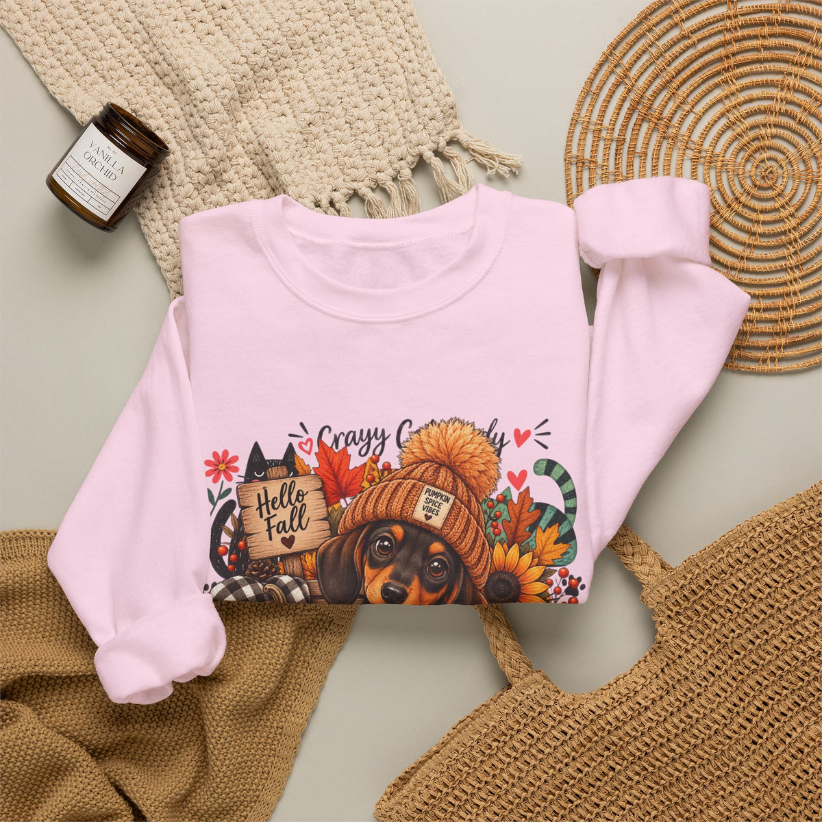 Fall Dachshund Sweatshirt – Cozy Pumpkin Patch Dog Crewneck (Hello Fall)