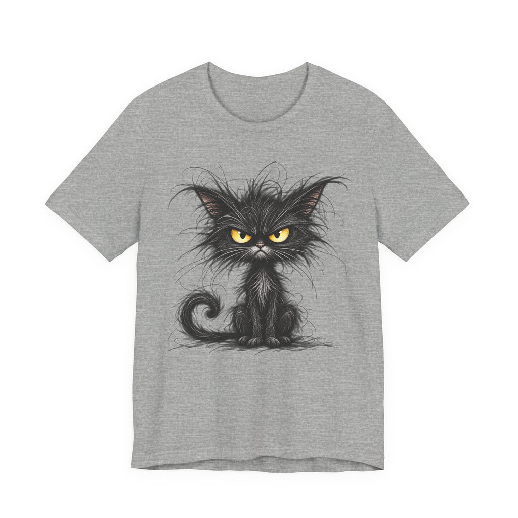 Grumpy Black Cat T‑Shirt — Cute Gothic Cat Tee with Yellow Eyes
